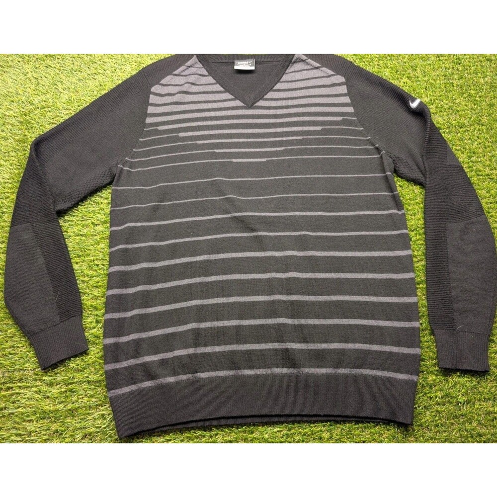 Nike Golf Tour Performance L Mens Wool Blend Pullover Sweater Black Gray Stripe